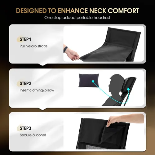 Miniatura 4 de MOON LENCE Silla de camping plegable de respaldo alto, silla compacta portátil de 330 libras con asiento ancho y respaldo ergonómico (negro)