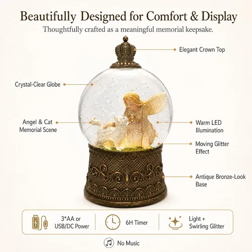 Miniatura 5 de Regalos conmemorativos para gatos por pérdida de condolencias, globo de nieve con purpurina giratoria automática y temporizador de 6 horas