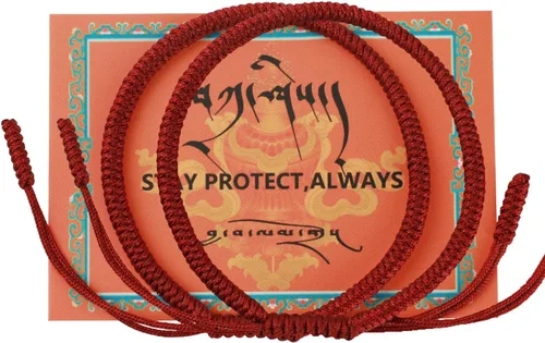 Miniatura 15 de Auténtica pulsera de nudo Dorje bendecida hecha a mano por monjes tibetanos con protección y talismán para mujeres y hombres F-rojo+multicolor+rojo