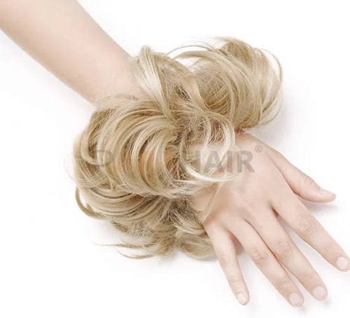 Miniatura 2 de PARAHAIR Extensiones de cabello rubio con reflejos (#18/613) para mujer, cabello sintético para cola de caballo (rubio dorado y rubio decolorado)