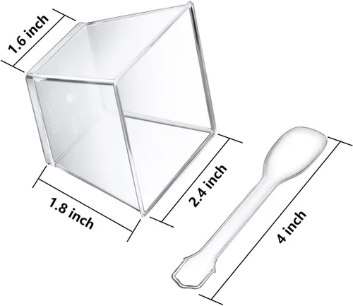 Miniatura 2 de Vasos de postre de plástico de 3.8 onzas con cucharas, paquete de 50 unidades, mini tazas de postre cuadradas transparentes para aperitivos, tazas