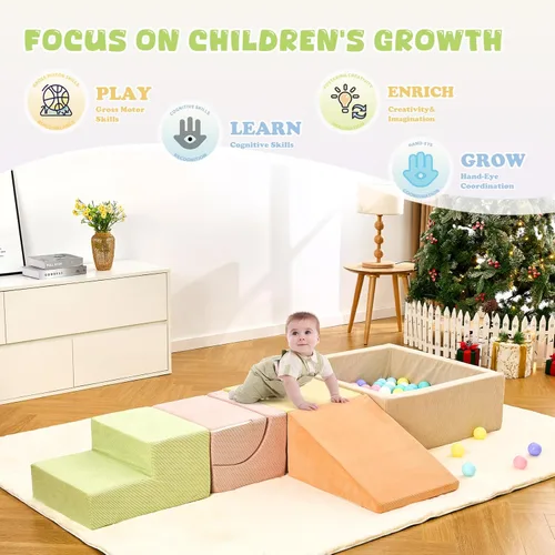 Miniatura 6 de Juguetes de escalada para niños pequeños, juguetes de escalada para niños pequeños en interiores, juego de 5 piezas de bloques de espuma para Rosa
