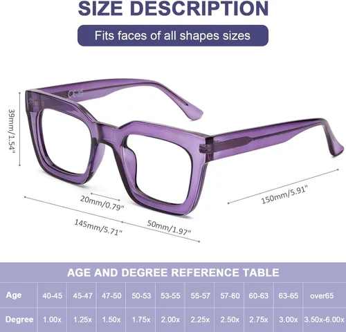 Miniatura 2 de AQWANO Stylish Blue Light Reading Glasses Women Men, Fashion Oversized Square Designer Readers Computer Eyeglasses Púrpura - Metal incorporado