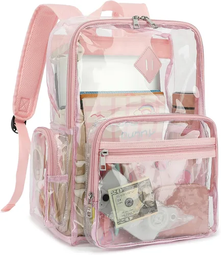 Miniatura 13 de Fuyicat Mochila transparente resistente para niñas, niños, mujeres y hombres, mochila escolar transparente de PVC transparente (negro)