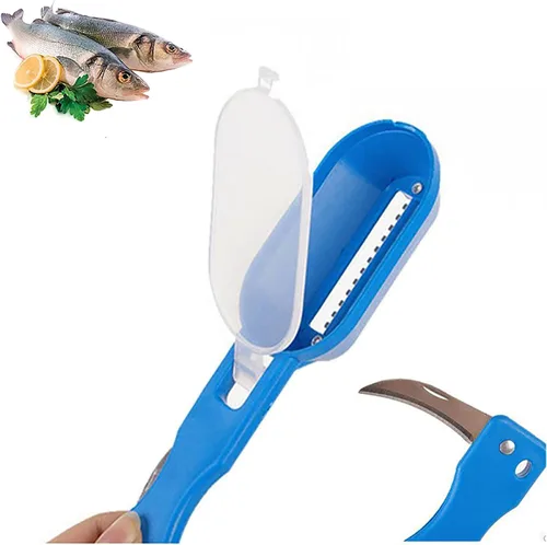 Miniatura 10 de Escalador de pescado con cuchillo, removedor de escamas de pescado, raspador de escamas de pescado con tapa cubierta, 2 en 1 limpiador de pescado