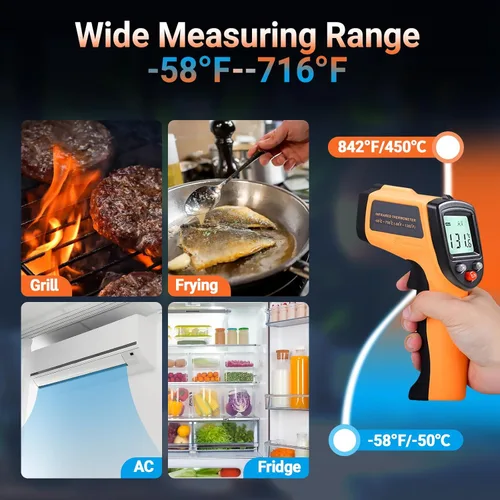 Miniatura 3 de Pistola termómetro digital infrarroja para cocinar, barbacoa, horno de pizza, termómetro infrarrojo láser con retroiluminación, -58℉~712℉(-58.0