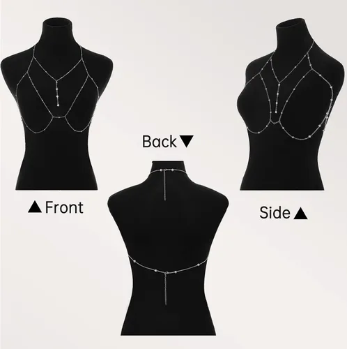 Miniatura 7 de Cadenas de cuerpo sexy sujetador de diamantes de imitación de plata cadena de vientre joyería bikini playa rave fiesta cuerpo accesorio para mujeres