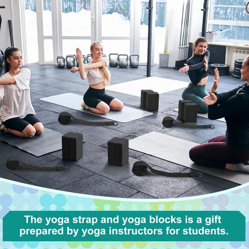 Miniatura 6 de Meooeck Juego de 18 piezas de bloques y correas de yoga de 9 x 6 x 3 pulgadas, ladrillo antideslizante de espuma EVA, correas de yoga de 8 pies