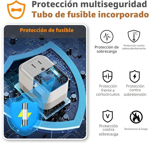 Miniatura 4 de Convertidor de voltaje de Estados Unidos a Europa con 2 puertos USB A y 2 puertos USB C de carga rápida, convertidor de corriente de 220 V a 110 V