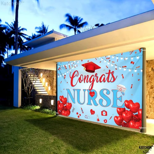 Miniatura 7 de KatchOn, Cartel de enfermera de felicitaciones rojo y azul – XtraL, 72 x 44 pulgadas Cartel de graduación, decoraciones de graduación de enfermera