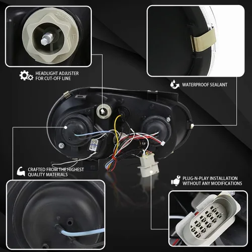 Miniatura 4 de Autozensation Compatible con Volkswagen Golf MK4 1999-2006, Volkswagen GTI 1999-2006, conjunto de faros delanteros izquierdo + derecho, carcasa