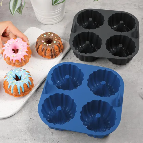 Miniatura 2 de Webake Sartén de silicona para hornear para hornear, moldes de tubo estriado antiadherentes sin BPA, 4 cavidades, juego de 2