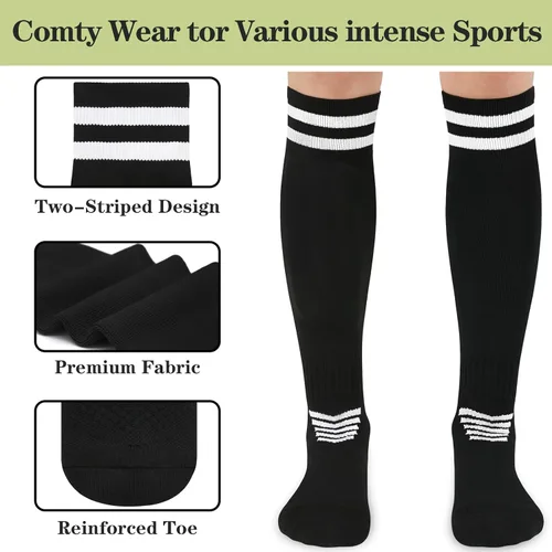 Miniatura 2 de 6 pares de calcetines elásticos de fútbol para niños, calcetines de tubo alto hasta la rodilla, coloridos calcetines de fútbol atlético para niños