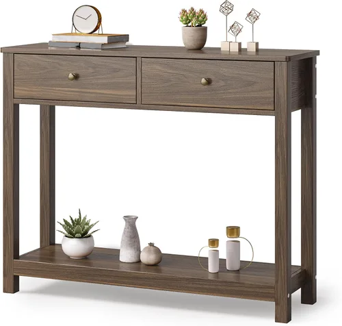 Miniatura 3 de Gizoon - Mesa de consola con 2 cajones, mesa de entrada de 2 niveles de madera con estantes de almacenamiento, mesa de sofá de 39" de ancho