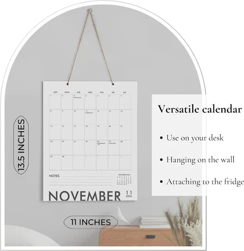Miniatura 3 de Calendario magnético vertical en blanco y negro para refrigerador 2026-2027, 13.5 x 11 pulgadas, calendario minimalista de 18 meses para nevera