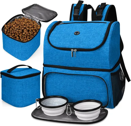 Miniatura 17 de BAGLHER Bolsa de viaje para perros, mochila de suministros para mascotas aprobada por aerolíneas, mochila de viaje para perros con 2 cuencos Negro-b