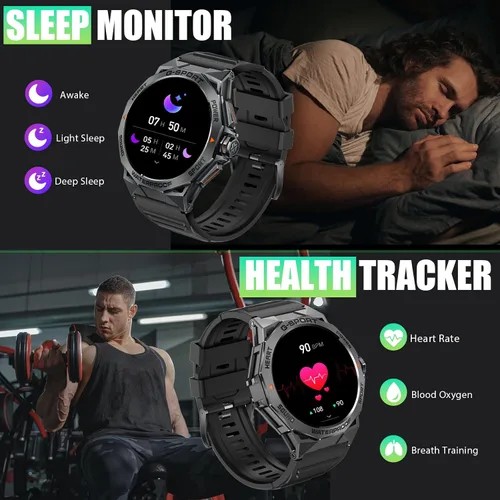 Miniatura 5 de Reloj inteligente militar para hombre, para responder/hacer llamadas, 1.43 pulgadas, AMOLED siempre encendido, reloj inteligente resistente