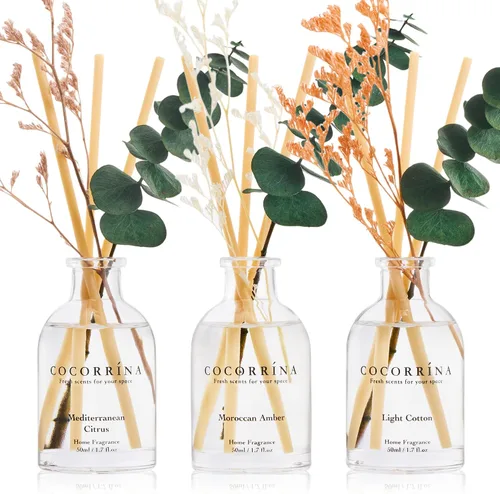 Miniatura 10 de COCORRÍNA Juego de 3 difusores de aceite perfumado de eucalipto de eucalipto, bosque negro, aroma de algodón limpio, 1.7 onzas líquidas cada uno