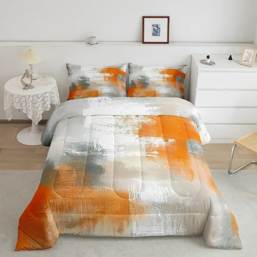 Miniatura 18 de Erosebridal Juego de edredón abstracto amarillo, tamaño King, juego de ropa de cama gris acuarela gris, teñido anudado, degradado, grunge, Ombre 29