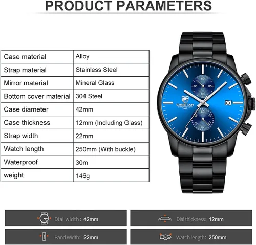Miniatura 4 de GOLDEN HOUR Fashion Business - Relojes para hombre con cronógrafo, a prueba de agua, de acero inoxidable, reloj de cuarzo, con fecha automática