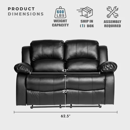 Miniatura 2 de Lexicon Baluze - Sofá reclinable doble de piel sintética suave, lengüeta de extracción manual, soporte de pared, espuma de alta densidad, marco