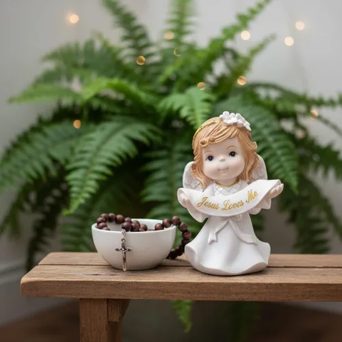 Miniatura 5 de Comfy Hour Figura de ángel de niña orante de 5 pulgadas, Jesús me ama, regalo religioso para niños y niños pequeños, decoración de guardería