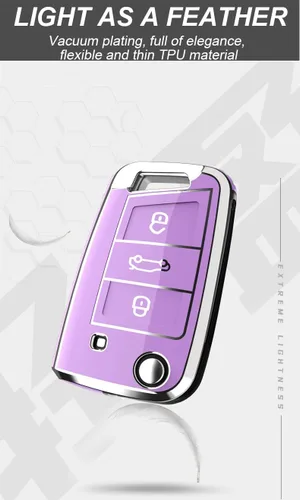 Miniatura 7 de ontto Funda para control remoto de automóvil de 3 botones para Volkswagen con tapa abatible para Skoda Kodiaq Karoq Bolsa de llaves Premium TPU
