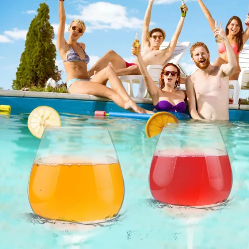 Miniatura 2 de Copas de vino flotantes para piscina con tapas de taza, juego de 2, copas de vino inastillables junto a la piscina, taza flotante, tina de piscina