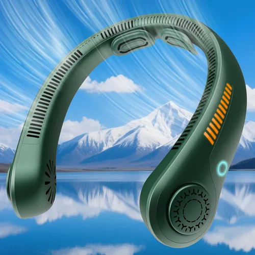 Miniatura 10 de Ventilador de cuello portátil, recargable, ventilador personal para soplar aire frío, 5 velocidades, batería USB, enfriador de cuello con cuello