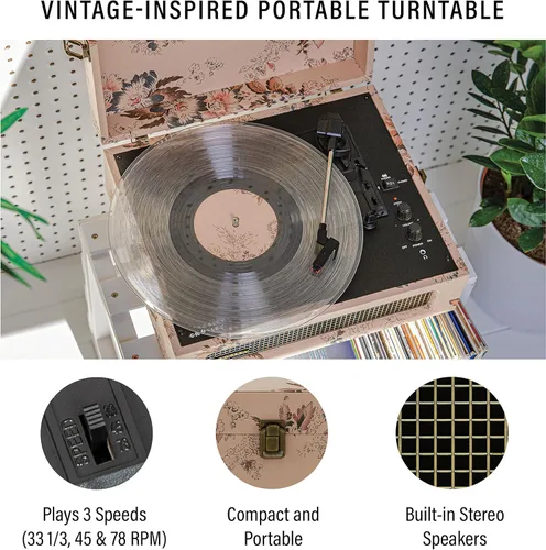 Miniatura 2 de Crosley CR8017B-FL Voyager - Tocadiscos portátil clásico de vinilo con Bluetooth de entrada/salida y altavoces integrados, Floral