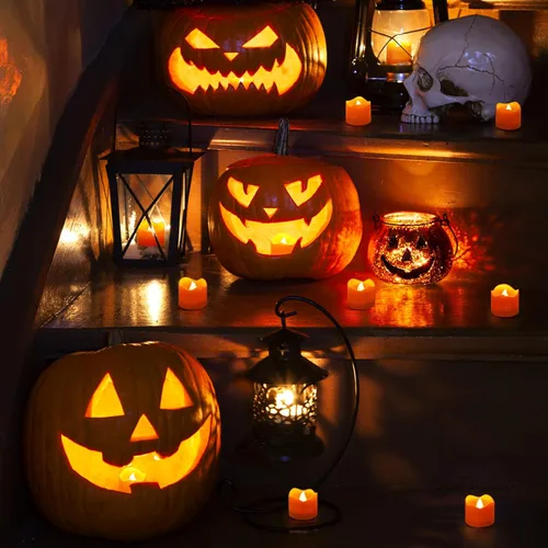 Miniatura 2 de Topstone Vela de Té LED Naranja de Halloween con Temporizador de 4/6/8 H, Control Remoto Vela Sin Llama, Velas Falsas a Batería, Vela Votiva