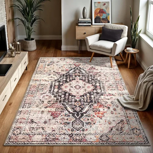 Miniatura 20 de GLN Rugs Bohemian Collection - Alfombra de felpilla lavable a máquina, bohemio vintage, antideslizante, alfombra de felpilla de pelo bajo, alfombra