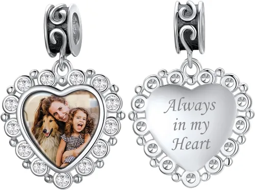 Miniatura 60 de Custom4U Photo Charms for Bracelets 925 Sterling Silver/Gold Plated Heart/Tree of Life/Round Charm Bead Personalized with Picture Custom