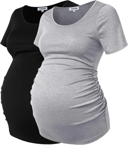 Miniatura 217 de GINKANA Blusas de maternidad de manga corta, diseño floral, fruncido, casual, para mamá, para embarazo