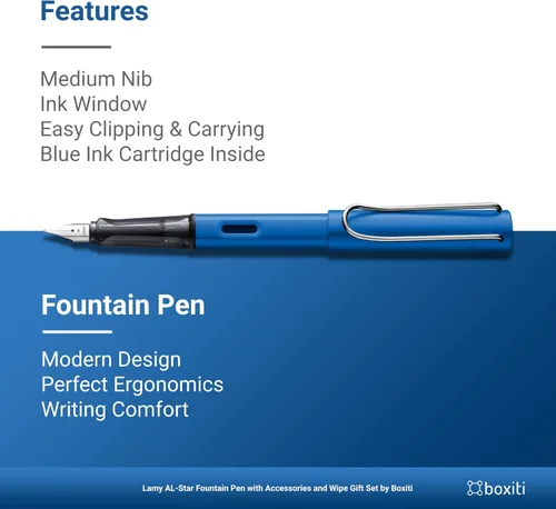 Miniatura 2 de Lamy AL- Star Pen Azul océano Punta mediana 5 cartuchos de tinta negra, convertidor Z28 y toallitas