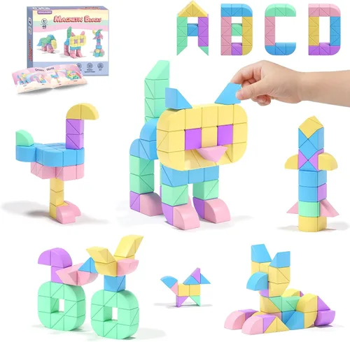 Miniatura 9 de Hiwawind 40 bloques magnéticos, regalos ideales para niños de 3, 4, 5, 6 años, juguetes de aprendizaje STEM para niños y niñas de 3 a 5 años