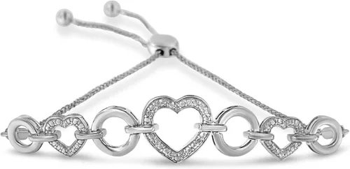 Pulsera de plata de ley 925 de 110 quilates de corte brillante con corazón y círculo abierto, ajustable, color H-I, claridad I2-I3, elección de