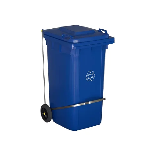 Miniatura 6 de Bote de basura rectangular con ruedas negras de 50 galones para exteriores con tapa y accesorio de paso, eliminación manos libres para uso comercial
