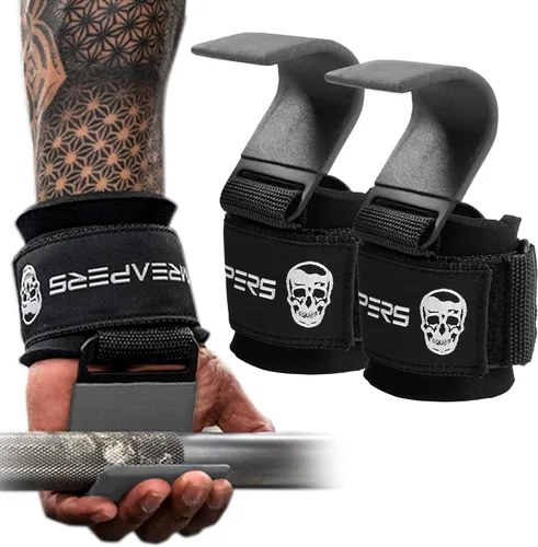 Miniatura 9 de Ganchos para levantamiento de pesas Gymreapers (par), correas de muñeca de potencia resistentes con soporte de agarre para la mano
