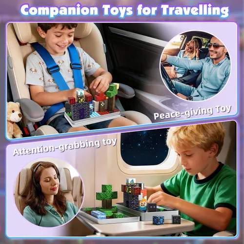 Miniatura 6 de GraceDuck Bloques magnéticos con caja de hierro, 45 bloques de construcción magnéticos de viaje, juego educativo STEM de construcción para niños a