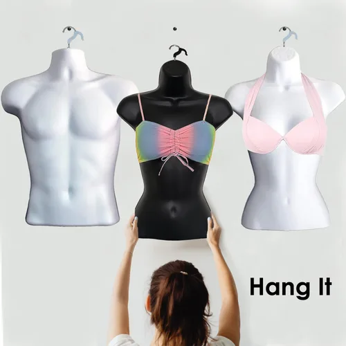 Miniatura 3 de Maniquí masculino de torso con soporte de metal, parte trasera hueca, cuerpo apilable, forma de vestido para exhibición de camisetas, mostrador