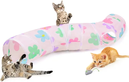 Miniatura 9 de Glittme Túnel para gatos, túneles para gatos de interior, cueva de gatos en forma de S con juguetes para gatos, tubos plegables para gatos y túneles