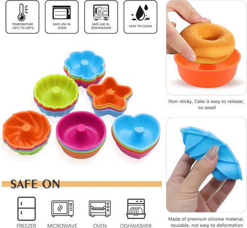 Miniatura 4 de To encounter Paquete de 24 Moldes de Silicona, Antiadherente de 2 3/4 pulgadas Molde para Donas, Tazas de Horneado de Silicona, Bandeja para Donas