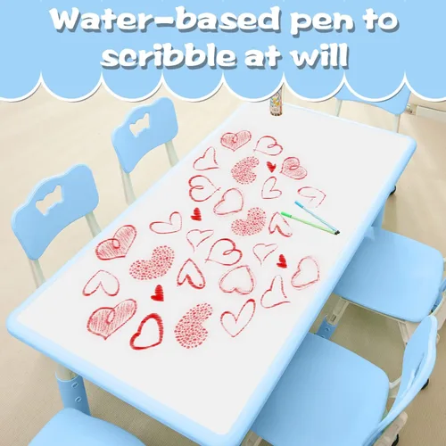 Miniatura 3 de monleelnom Juego de Mesa y Silla para Niños Adecuado para Niños y Niñas de 2 a 12 años, Altura Ajustable, Tablero Pintado con 6 Asientos, Adecuado