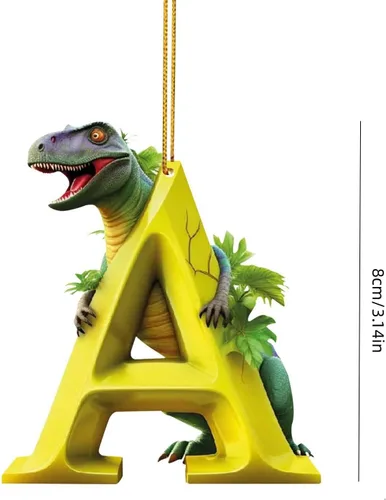 Miniatura 2 de Adorno de Navidad personalizado de dinosaurio de 26 letras, adornos colgantes 2023, monograma inicial de plástico, decoraciones de árbol de Navidad
