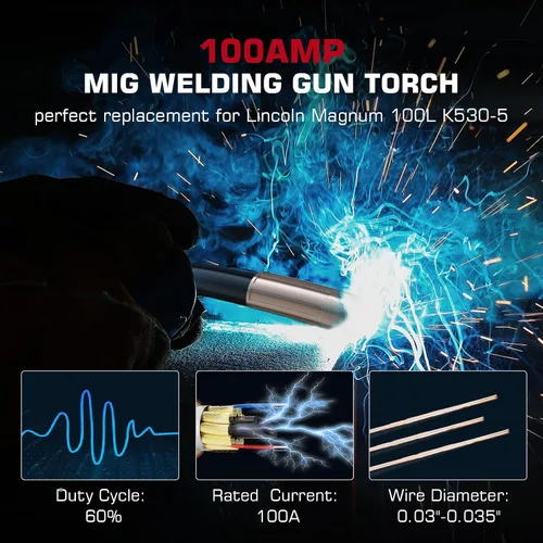 Miniatura 6 de ARCCAPTAIN Para Lincoln Magnum 100L MIG Pistola de soldadura Antorcha Stringer 100Amp 10 pies (9.8 ft) Reemplazo K530-5 k530 MIG Pistola y cable