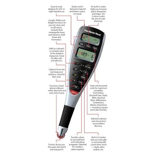 Miniatura 3 de Calculated Industries 6135 Scale Master Pro XE, medidor de planos digital avanzado para despegues de planos en modelos impresos 91 escalas