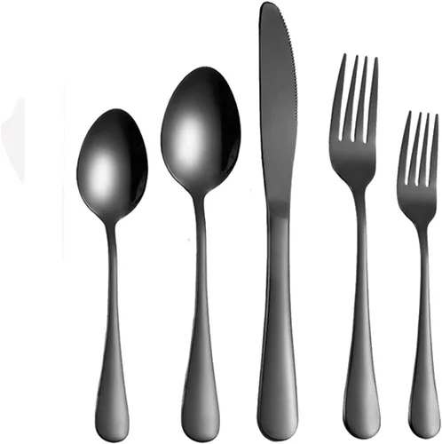 Miniatura 9 de Juego de cubiertos de acero inoxidable, juego de vajilla de 20 piezas, elegante cuchillo, tenedor, cuchara, cubiertos, servicio para 4 (dorado)