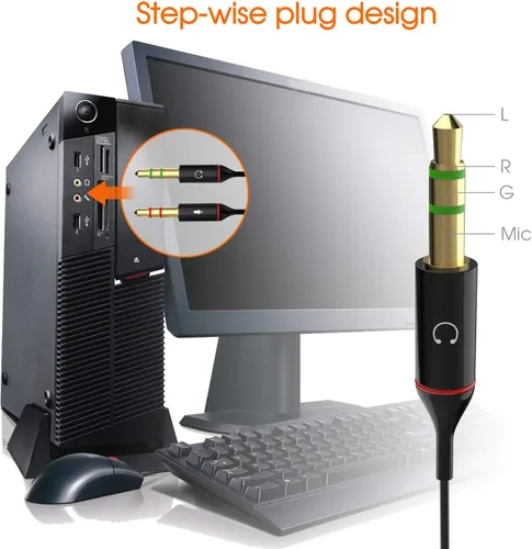 Miniatura 4 de Audífonos y micrófono Maeline bañado en oro de 3.5 mm hembra a 2 macho y Splitter de cable plano