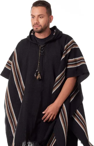 Miniatura 6 de INTI ALPACA Poncho con capucha de alpaca para hombre, cálido y suave, capa de capa